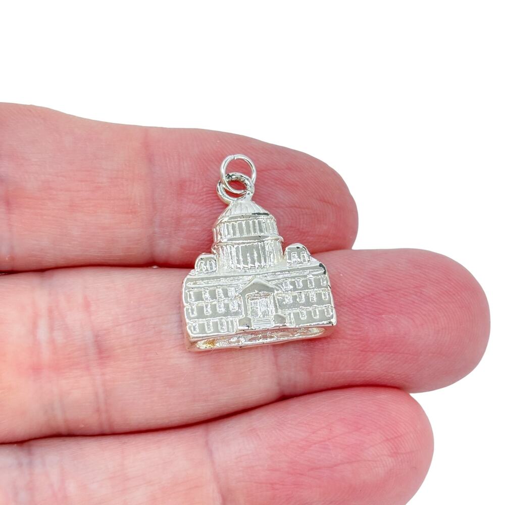 Estate Silver Plated Capitol Building Charm Pendant